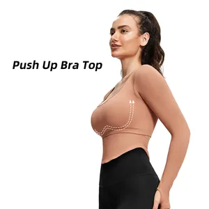 Shanhao Customized Womens Fixed Cup Sports Top Deep U Neckline Shaping Sexy Yoga Clothes Fitness Gym Running Yoga Top For Women