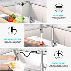 Grifo de cocina de níquel cepillado de un solo orificio Grifo rociador de acero inoxidable de alto flujo Montado en cubierta <span class=keywords><strong>Canillas</strong></span> Grifos Agua - Product Image 4