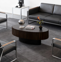 Table basse ovale en bois massif, design minimaliste moderne, rayée, pour salon, meubles de maison, écologique, durable, table à thé noire