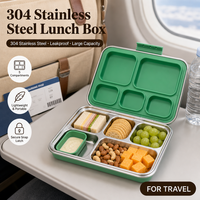 Boîte à lunch bento en acier inoxydable, 5 compartiments, étanche, sans BPA, compatible congélateur, design breveté