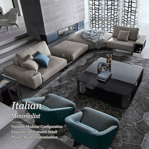 Sofá Seccional Modular Italiano de Lujo de 5 Plazas, Moderno, de Cuero Genuino, para Villa GG-SF-02-MIRAGE, Calidad Superior, 100% Madera Sólida - Product Image 1