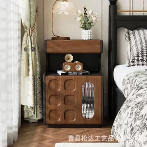 Wooden <b>bedside</b> <b>table</b>, cross-border creative <b>vintage</b> style home bedroom <b>bedside</b> storage cabinet, solid wood integrated <b>bedside</b> - Product Image 1