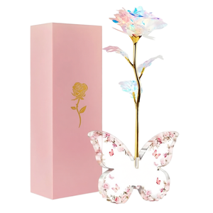 Adorno <span class=keywords><strong>de</strong></span> Mesa con Hoja Artificial Iridiscente <span class=keywords><strong>de</strong></span> Arcoíris, Pétalos Blancos y Varilla <span class=keywords><strong>de</strong></span> Plástico, Ecológico, Resistente al Agua, Decoración para el Hogar - Product Image 1