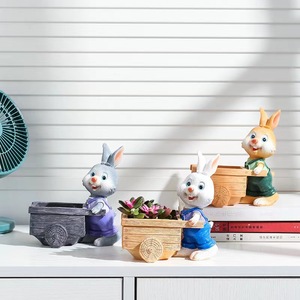 Directo de fábrica de alta calidad <span class=keywords><strong>pintado</strong></span> <span class=keywords><strong>a</strong></span> <span class=keywords><strong>mano</strong></span> lindo conejo de Pascua olla de interior colorido resina animal suculenta maceta decoración del hogar regalo - Product Image 3