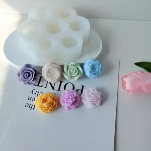 J1036 2D cetakan silikon lilin wangi bunga, 7 jenis cetakan plester lem tangan DIY bunga peony mawar