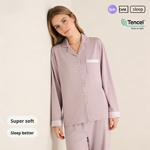 Pijamas de Algodón Modal Lenzing para Parejas, Primavera, Verano, Otoño, Conjunto de Manga Larga y Pantalón Largo, Solapa de Satén, Suaves y Cómodos para el Hogar - Product Image 3