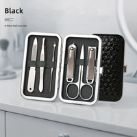 Ensemble de manucure 6 pièces en acier au carbone, kit de coupe-ongles coudé avec lime à ongles, pincettes, cure-oreilles, ciseaux, étui portable, cadeau
