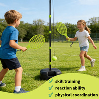 Set Permainan Tenis Portabel Anak untuk Luar Ruangan, Turnball Swing Ball Trainer, 1 Tiang 2 Raket 1 Bola, Bahan PE Tahan Lama, untuk Anak Usia 8+