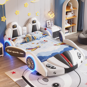 Letto per Bambini Moderno e di Tendenza a Forma di Auto per Ragazzi, Letto per Bambini Imbottito in Pelle con Sponde di Sicurezza, Letto Matrimoniale Creativo per Bambini - Product Image 5