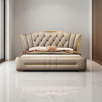 Lit double moderne de luxe convertible, extensible et réglable en hauteur, avec cadre en bois et rembourrage doux, pour chambre à coucher (petit modèle adulte)