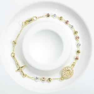 Pulseiras de Rosário Cristãs com Corte Curvo e 3 Tons de Contas, para Mulheres e Homens, Religiosas Católicas, com Anjo, Virgem Maria e Cruz de Jesus - Product Image 2