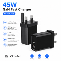Adaptateur de charge rapide 45W GaN Ultra UK rétractable avec PD USB-C et QC USB-A 2 ports pour iPhone Samsung Android