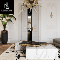 Meubles de salon en vente chaude, ensembles de tables basses en marbre, design italien, table basse en acier inoxydable doré avec plateau en marbre