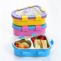 Boîte à lunch pour enfants de 500 ml en acier inoxydable 304, sans BPA, à 2 compartiments, étanche, avec cuillère et fourchette pour l'école