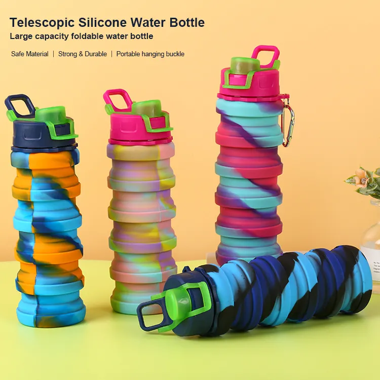 BPA miễn phí tái sử dụng có thể gập lại chai nước cấp thực phẩm xách tay Silicone ráp uống thể thao chai nước