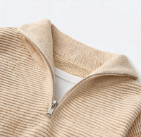 Pull-over col montant zippé pour femme, manches longues, décontracté, ample, col en V, essentiel, en maille côtelée, hauts de qualité supérieure