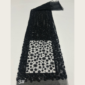 Tissu en dentelle G4098 brodé, tissé, métallique, à dégradé de positionnement, à pampilles et motifs floraux, de poids moyen, avec perles et paillettes, en tulle, pour filles - Product Image 4