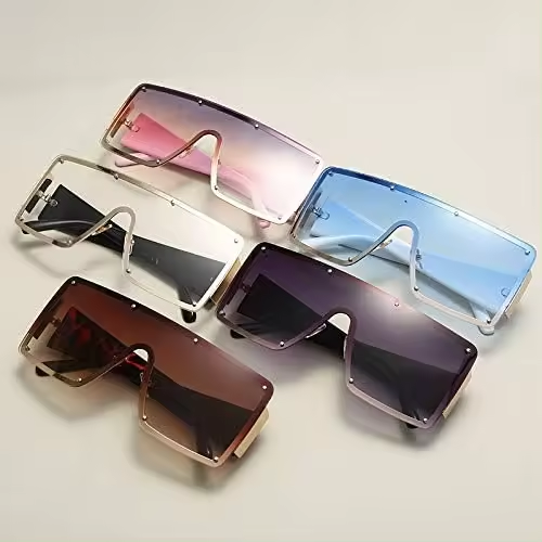 Large Frame Metal UV400 Sunglasses Blue Purple Fashion Unisex Luxury PC Lenses