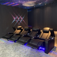Sillón Reclinable Eléctrico de Cine en Casa, 4 Plazas, con Costuras Rojas, Muebles de Teatro, LED, Cuero Genuino, Asientos de Cine