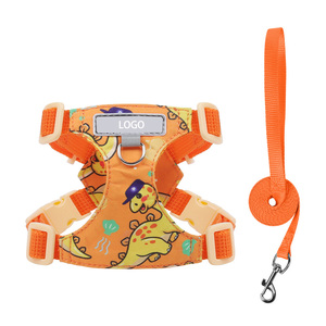<b>Cartoon</b> Printed Mesh Dog Harness Leash Set Breathable Adjustable No Pull Pet Harness For Small Dogs Custom Logo OEM - Product Image 2