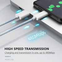 Câble de charge rapide et de transfert de données USB-C vers USB-C en nylon tressé blanc/bleu pour iPhone 15 Series, longueur 1M/2M, vente en gros