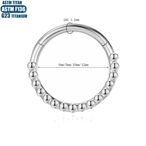 <span class=keywords><strong>En</strong></span> stock: Anillo de nariz de titanio F136 de grado implante, tipo <span class=keywords><strong>piercing</strong></span>, con cuentas laterales, sin costuras, bisagra de joyería, con circonita. - Product Image 1