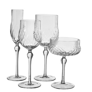 Samlife-25083 Hand Blown Crystal Glass Clear Ribbed <strong>Champagne</strong> <strong>Flutes</strong> - Product Image 3