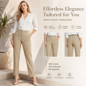 <span class=keywords><strong>Pantalon</strong></span> décontracté pour <span class=keywords><strong>femme</strong></span>, <span class=keywords><strong>kaki</strong></span>, <span class=keywords><strong>taille</strong></span> mi-<span class=keywords><strong>haute</strong></span>, respirant, écologique, tissé, ODM, printemps, double pli, coton et polyester - Product Image 3