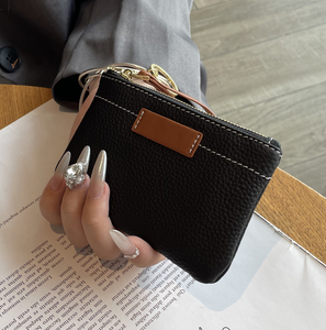 Porte-monnaie ultra-fin en cuir véritable unisexe, mini sac à clés compact de haute qualité avec fermeture éclair, étanche, poignée souple, court - Product Image 5