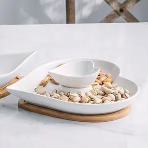 Heart Shape Ceramic Plate Serving Tray Fruit Bowl Nuts Bowl Bamboo Platters and Serving Ware Ceramic