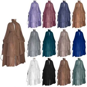 <span class=keywords><strong>Kimono</strong></span> élégant de Dubaï, Turquie, Arabie, Oman avec <span class=keywords><strong>voile</strong></span> en mousseline 3 couches, vêtements islamiques ouverts, robes musulmanes, Abaya - Product Image 5