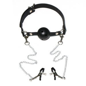 Mordaza de silicona transpirable con pinza para pezones, equipo de bondage BDSM para adultos, juguetes sexuales para juegos de restricción, kit de cuero. - Product Image 1