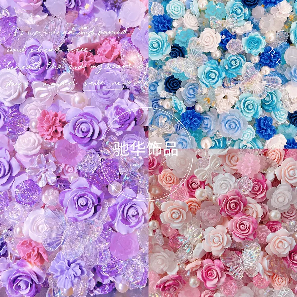 เรซินรูปดอกกุหลาบสำหรับทำเครื่องประดับ DIY,เรซินคาโบชอน Photochromic Camellia Resin