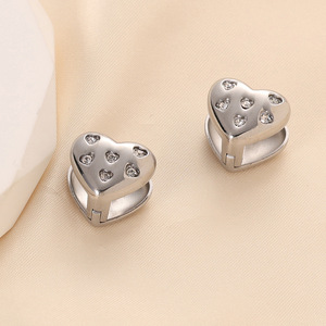 Heart Shaped <b>Clip</b> On Earrings 14mm Zircon Stainless Steel Gold <b>Silver</b> For Gift Fashion Jewelry - Product Image 5