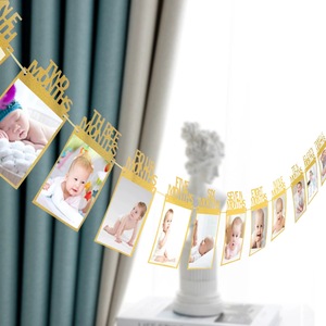 Bannière de fête en papier pailleté pour cadre photo, décoration de premier anniversaire de bébé de 12 mois, bannières de fête intérieures style dessin animé - Product Image 1
