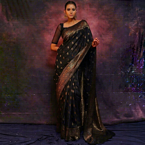 Sari pakistanais de luxe brodé pour femmes avec pièce de blouse, tenue de soirée de créateur, sari ethnique haut de gamme pakistanais - Product Image 1
