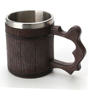 Taza de Café Retro de Madera al por Mayor, Taza de Acero Inoxidable Personalizada <span class=keywords><strong>con</strong></span> Asa - Product Image 1