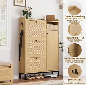 <span class=keywords><strong>Meuble</strong></span> à chaussures autoportant étroit <span class=keywords><strong>en</strong></span> <span class=keywords><strong>bois</strong></span> et rotin de style farmhouse avec 3 tiroirs à battants <span class=keywords><strong>pour</strong></span> entrée et couloir - Product Image 3