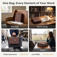 Bolsa Grande para Biblia de Cuero PU con Asa de Transporte y Cremallera Metálica, Organizador de Viaje para Iglesia, Funda Personalizada para Biblia, Estuche Portátil