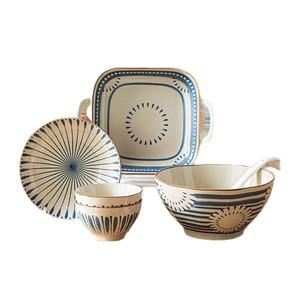 Service de table en porcelaine de style <span class=keywords><strong>japonais</strong></span> et minimaliste Blue Rhythm avec bol, assiette, baguettes, bol à soupe - Cadeau - Product Image 5