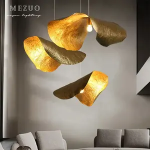 Lámpara colgante moderna de hoja de loto de latón hecha a mano con personalidad creativa, lámpara de araña de estilo Simple para sala de estar