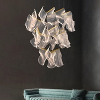 Suspension de Luxe pour Pièce Haut Plafond en Cristal Acrylique, Lustre Pendentif Décoratif
