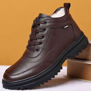 Bottes d'hiver pour hommes, hauteur cheville, en cuir véritable, bout rond, doublure en fourrure, semelle extérieure en caoutchouc antidérapante, semelle intermédiaire en EVA, bottines chaudes - Product Image 2