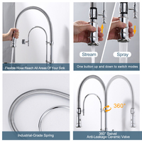 Robinet de cuisine à bec flexible de style fermier à poignée unique, pulvérisateur à tirette, noyau de valve en céramique, rotation à 360 degrés, tube à ressort