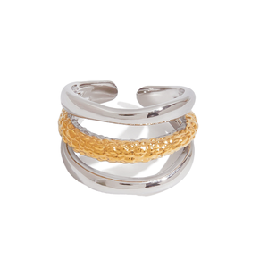 Bagues ouvertes pour femmes en acier inoxydable plaqué or 18 carats et argent, design classique texture serpent, bijoux tendance et mignons - Product Image 1