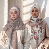 Foulard carré en voile de coton premium, imprimé numérique à motifs floraux, pour hijabs musulmans, 110*110cm, vente en gros populaire