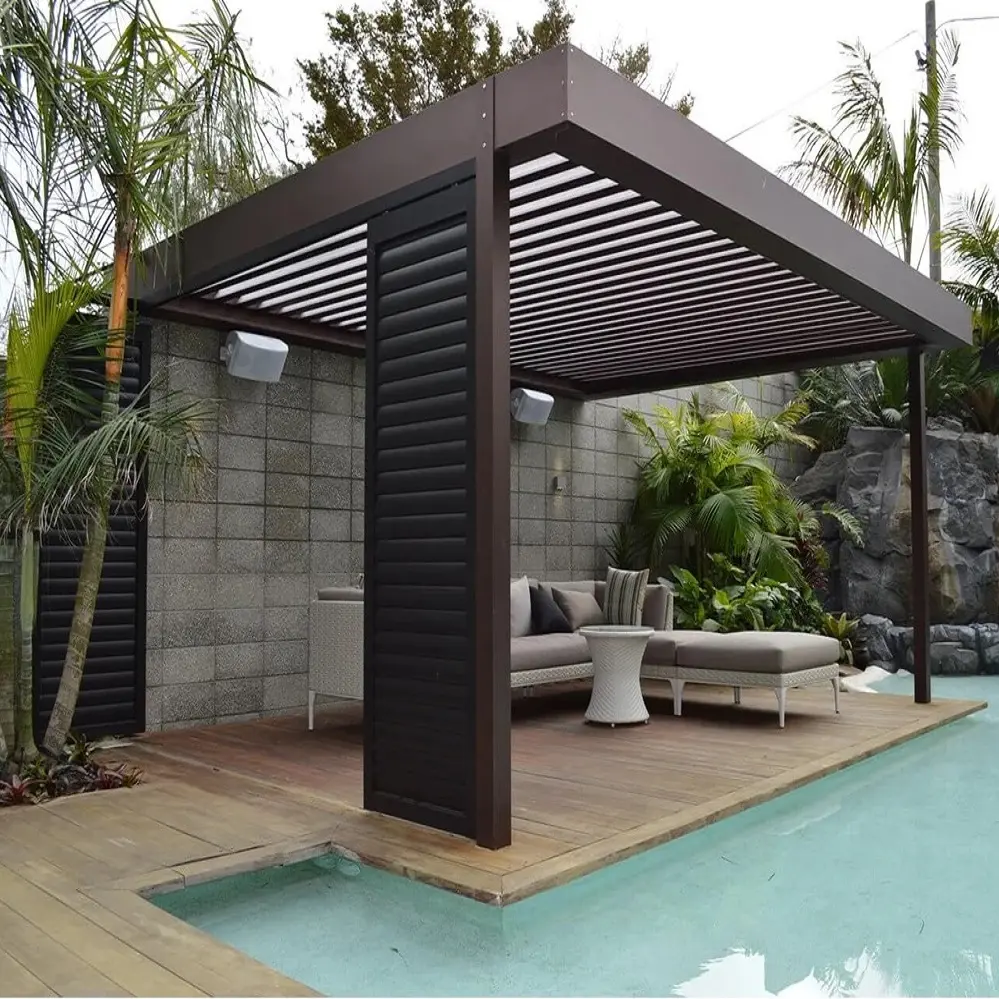 Modern Customizable Bioclimatic Garden Adjustable Outdoor Gazebo Motorized Aluminium Louver Glass Pergola Balcony Electric Frame