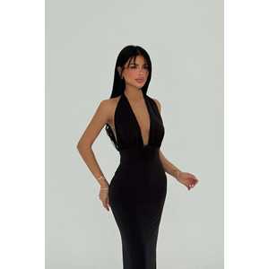 ชุดราตรีสีดำยาวกรอมพื้น แต่งดอกกุหลาบและขนนก ทรงเอ็มไพร์ เอวสูง ดีไซน์เก๋ เรียบหรู ผ้าโพลีเอสเตอร์ ไซส์ XL - Product Image 2