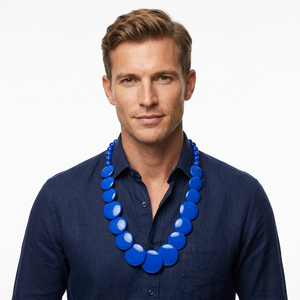 Blue <b>Resin</b> <b>Craft</b> Beaded Necklace Round Statement Jewelry for Men Fashion Artistic Design - Product Image 1