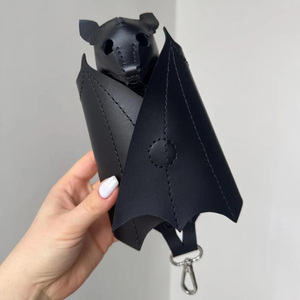 Portefeuille gothique en cuir motif chauve-souris, porte-monnaie <span class=keywords><strong>mini</strong></span>, porte-clés chauve-souris noir en PU pour Halloween, sac à ailes pliable, breloque de sac - Product Image 5